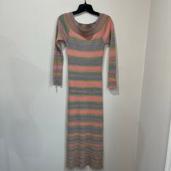 Anthropologie Daily Practice Sweater Dress Small Pastel Stripe Knit Midi Chic - Picture 2 of 11